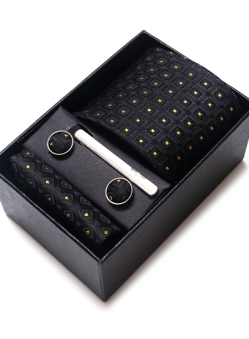 Men's Checkered Patterned Set with Pocket Square, Cufflinks & Tie Clip - Formal Tie with Handkerchief in Gift Box for Business, Wedding, Office, Parties & Corporate Gifting - Image 1