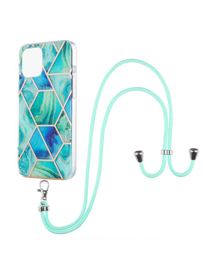 Zaboon Case For iPhone 13 Pro Electroplating Splicing Marble Pattern Dual-side IMD TPU Shockproof Case with Neck Lanyard - Image 1