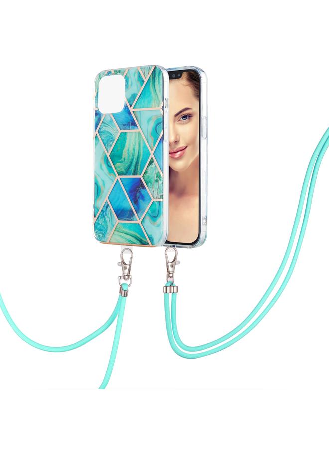 Zaboon Case For iPhone 13 Pro Electroplating Splicing Marble Pattern Dual-side IMD TPU Shockproof Case with Neck Lanyard - Image 2