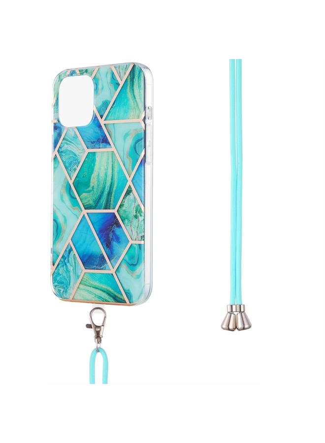 Zaboon Case For iPhone 13 Pro Electroplating Splicing Marble Pattern Dual-side IMD TPU Shockproof Case with Neck Lanyard - Image 3