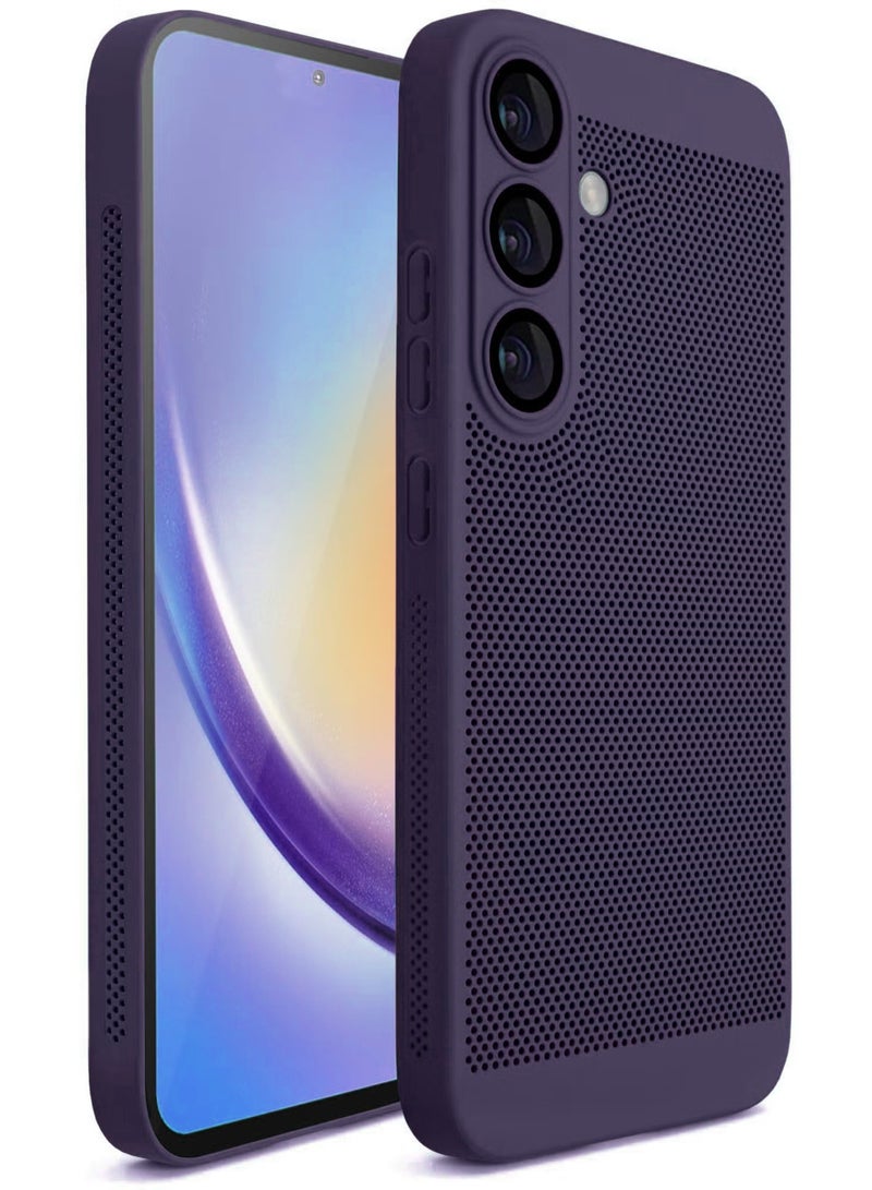 جراب تبديد الحرارة مع واقي مدمج لعدسة الكاميرا، جراب نحيف قابل للتهوية ومبرد مضاد لبصمات الأصابع، غطاء خلفي صلب من البولي كربونات مقاوم للصدمات لهاتف Samsung Galaxy A36/A56 (أرجواني)