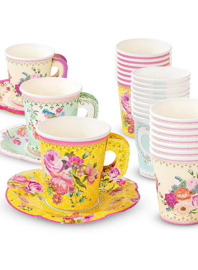 Talking Tables أكواب شاي وصحون مزينة بالزهور من تالكينغ تيبلز، مجموعة من 12، ارتفاع 8 سم، 3 إنش، ألوان مختلطة - Image 1