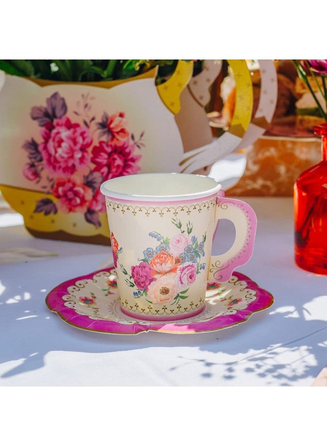 Talking Tables أكواب شاي وصحون مزينة بالزهور من تالكينغ تيبلز، مجموعة من 12، ارتفاع 8 سم، 3 إنش، ألوان مختلطة - Image 4