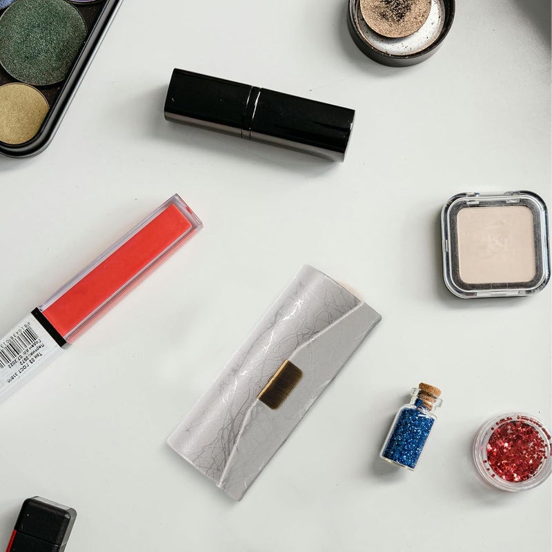 PU Leather Lipstick Case: Small Lipstick Holder with Mirror for Purse Women Rectangle Makeup Travel Cases Portable Pouch Travel Cosmetic Silver - Image 4