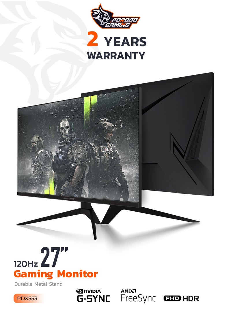بورودو شاشة 27 بوصة FHD/120Hz / تصميم بدون إطار / إضاءة RGB / وظيفة Overdrive / حامل معدني متين / شاشة 16.7 مليون لون - أسود  - Image 1