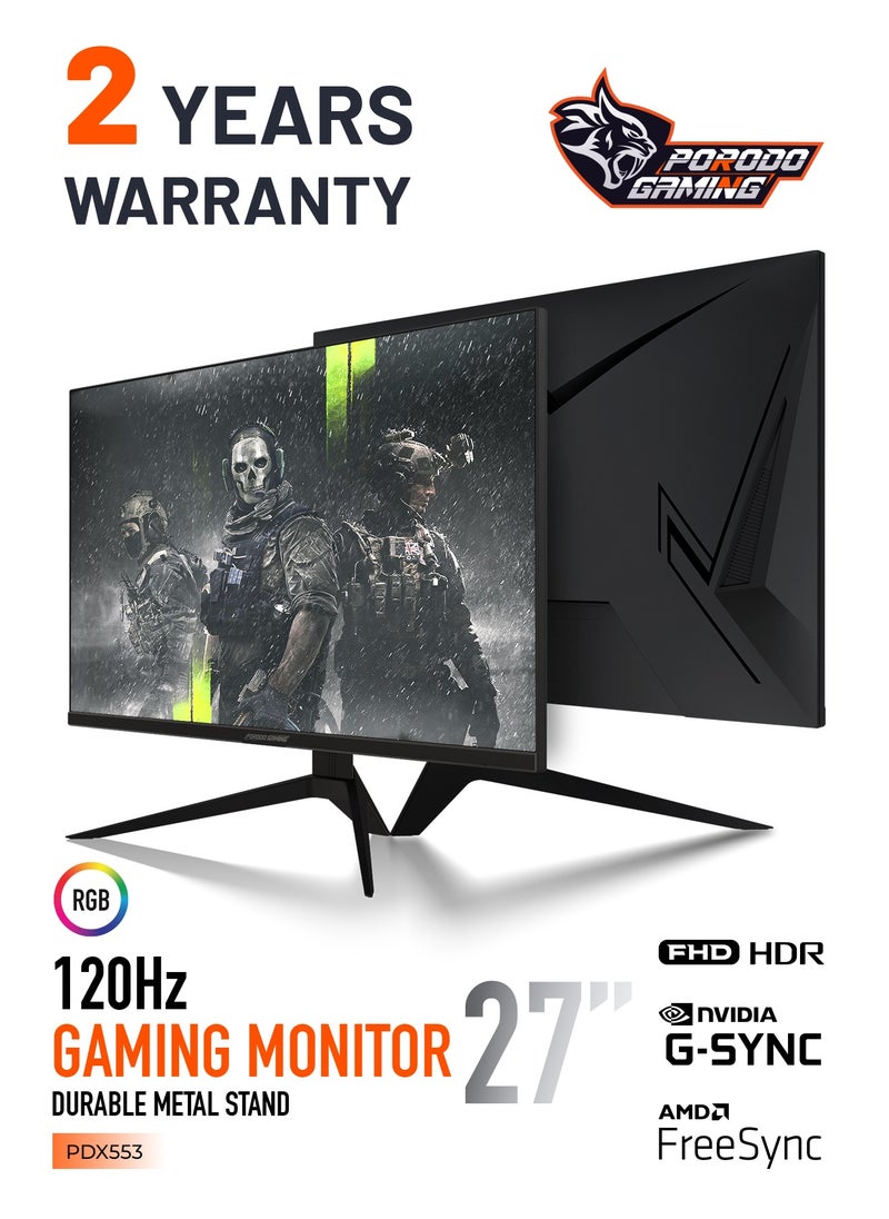 بورودو - شاشة 27 بوصة FHD/120Hz / تصميم بدون إطار / إضاءة RGB / وظيفة Overdrive / حامل معدني متين / شاشة 16.7 مليون لون - أسود - Image 1
