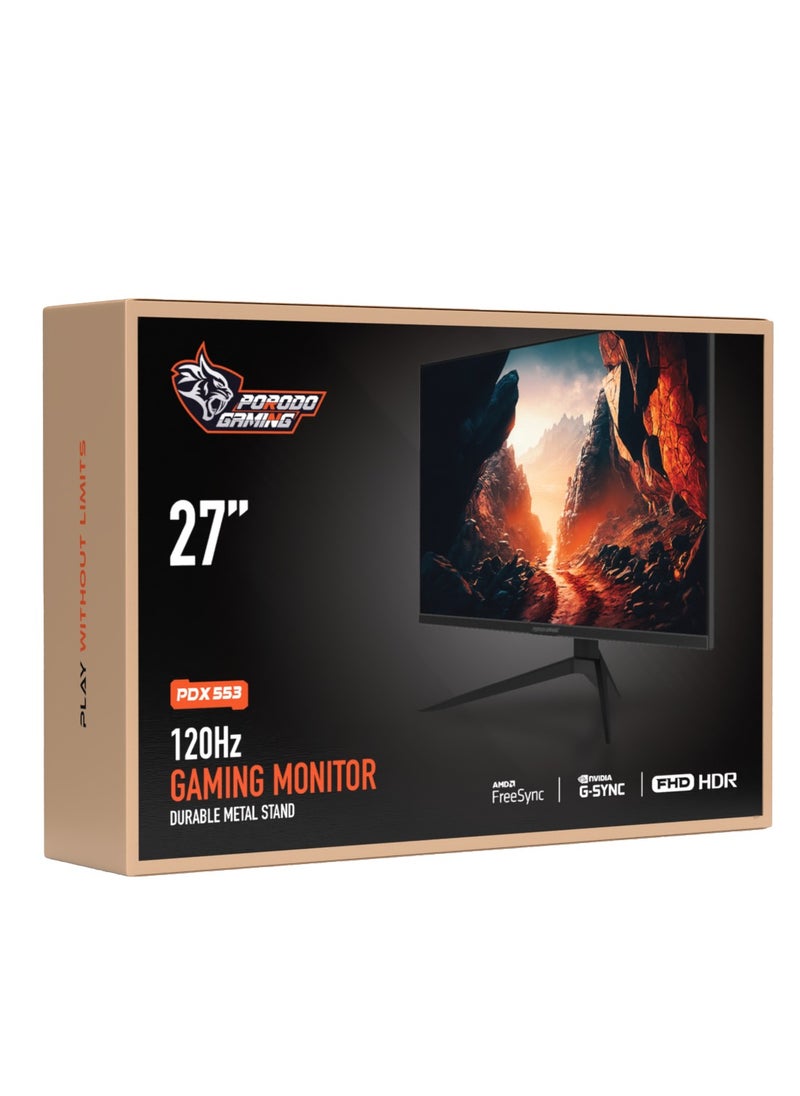 بورودو - شاشة 27 بوصة FHD/120Hz / تصميم بدون إطار / إضاءة RGB / وظيفة Overdrive / حامل معدني متين / شاشة 16.7 مليون لون - أسود - Image 1