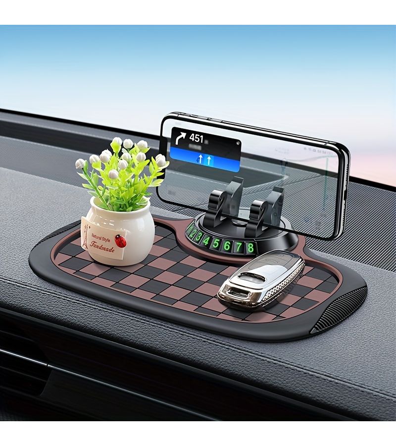 Black White Car Anti Slip Mat Large Multifunctional Dashboard Mobile Phone Storage Heat Resistant Sun Proof - Image 1