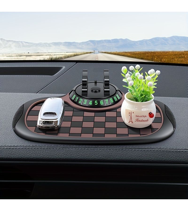 Black White Car Anti Slip Mat Large Multifunctional Dashboard Mobile Phone Storage Heat Resistant Sun Proof - Image 3