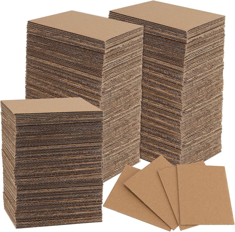 MUKLEI عبوة من 300 قطعة من ألواح الكرتون المموج مقاس 3.5 × 4.5 بوصة، سمك 2 مم، إدراجات كرتون بنية للتغليف، ألواح كرتون مسطحة ووسادات مموجة للشحن والبريد والحرف اليدوية - Image 1
