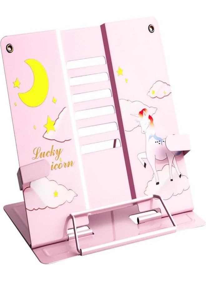 SID MAGIC Lucky Unicorn Book Holder Stand Adjustable 6 Angle Metal Reading Stand Pink Portable Foldable Book Stand for Desk, Study, Office & Kitchen - Image 1