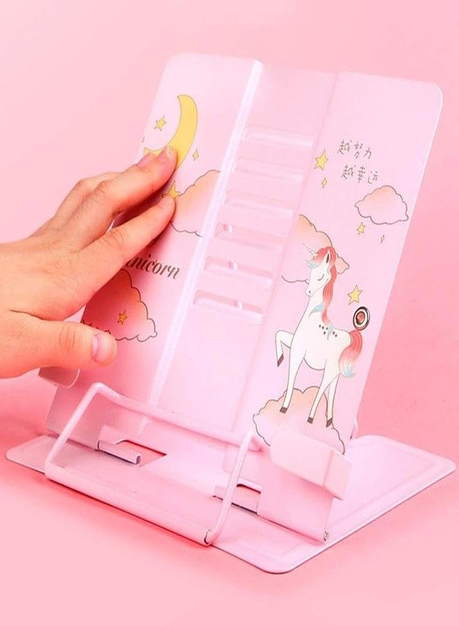 SID MAGIC Lucky Unicorn Book Holder Stand Adjustable 6 Angle Metal Reading Stand Pink Portable Foldable Book Stand for Desk, Study, Office & Kitchen - Image 2