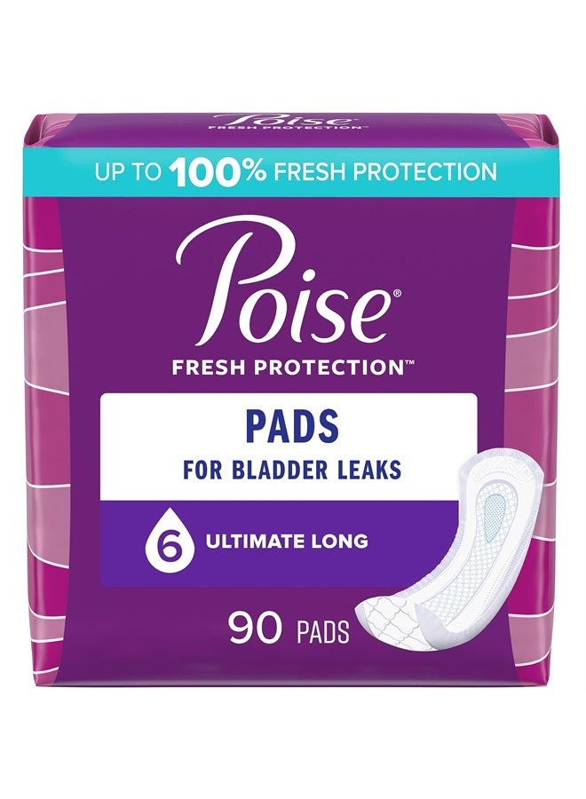 Poise فوط سلس البول وفوط سلس البول بعد الولادة، 6 قطرات ذات قدرة امتصاص فائقة، طول طويل، 90 قطعة (عبوتين من 45 قطعة)، قد تختلف العبوة - Image 1