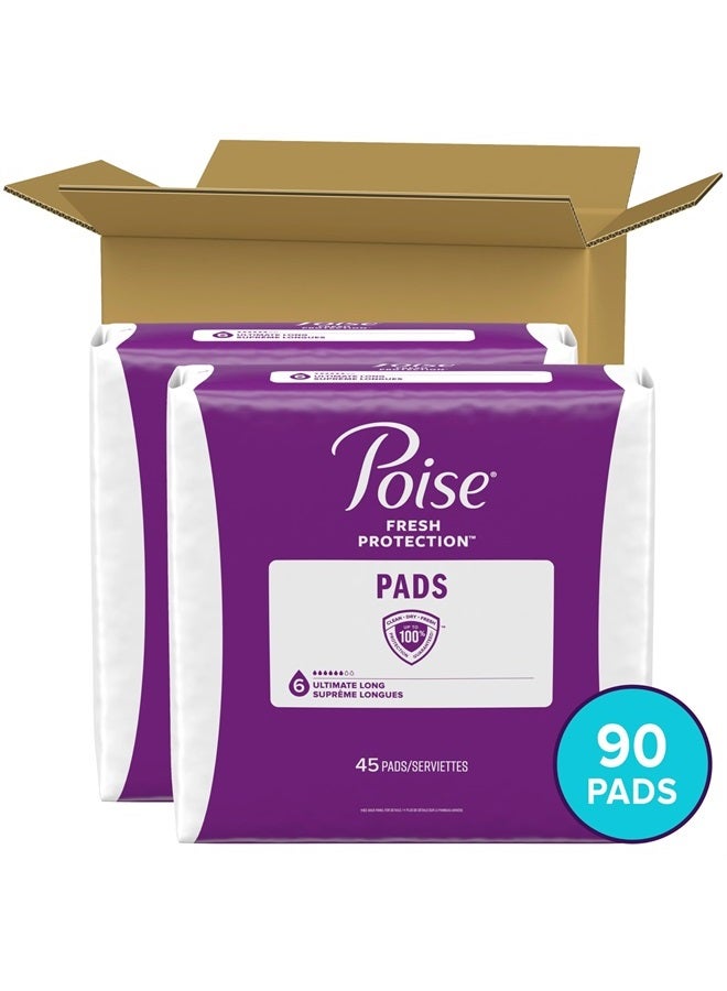 Poise فوط سلس البول وفوط سلس البول بعد الولادة، 6 قطرات ذات قدرة امتصاص فائقة، طول طويل، 90 قطعة (عبوتين من 45 قطعة)، قد تختلف العبوة - Image 2