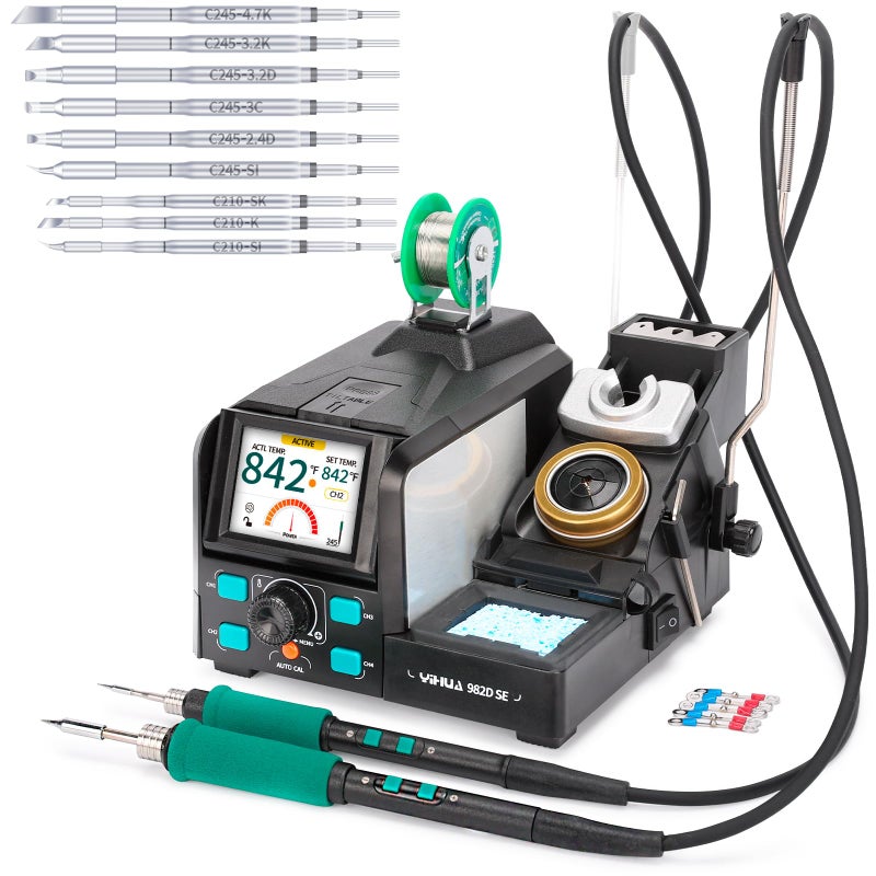 YIHUA 982D SE 200W Micro Soldering Kit with Precision Soldering Iron Station with 11 Soldering Tips, Lead-Free Solder, Auto Temperature Calibration Function - Image 1