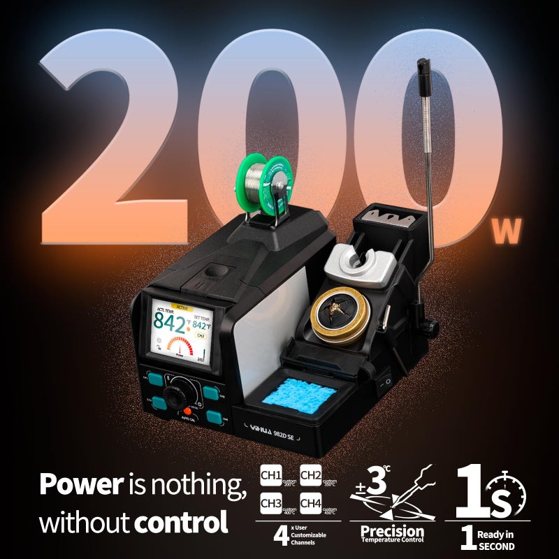 YIHUA 982D SE 200W Micro Soldering Kit with Precision Soldering Iron Station with 11 Soldering Tips, Lead-Free Solder, Auto Temperature Calibration Function - Image 4