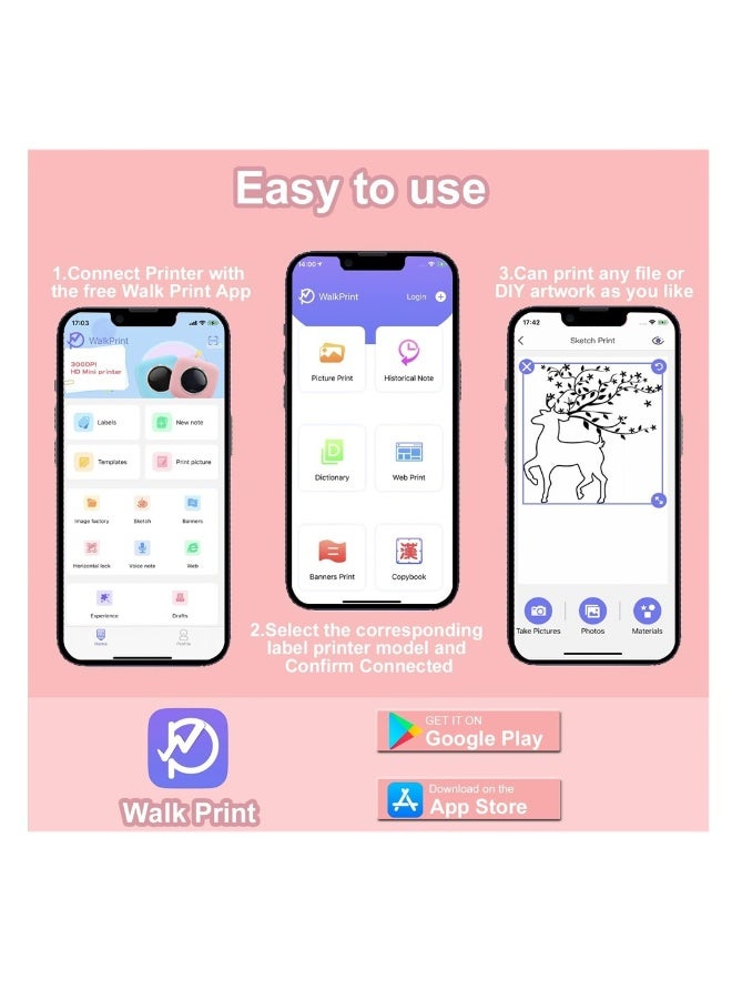 Portable Mini Printer, Bluetooth Pocket Thermal Printer with Printing Paper, Wireless Inkless Smart Printer for Photos, QR Codes, Receipts, Compatible with iOS and Android - Image 4