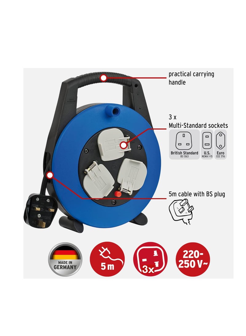 Brennenstuhl Vario Line Multistandard 3-Way Socket Cable Box (5m Cord, Universal Plug Compatible – BS, US, EURO, with Carry Handle, Made in Germany) - Image 2