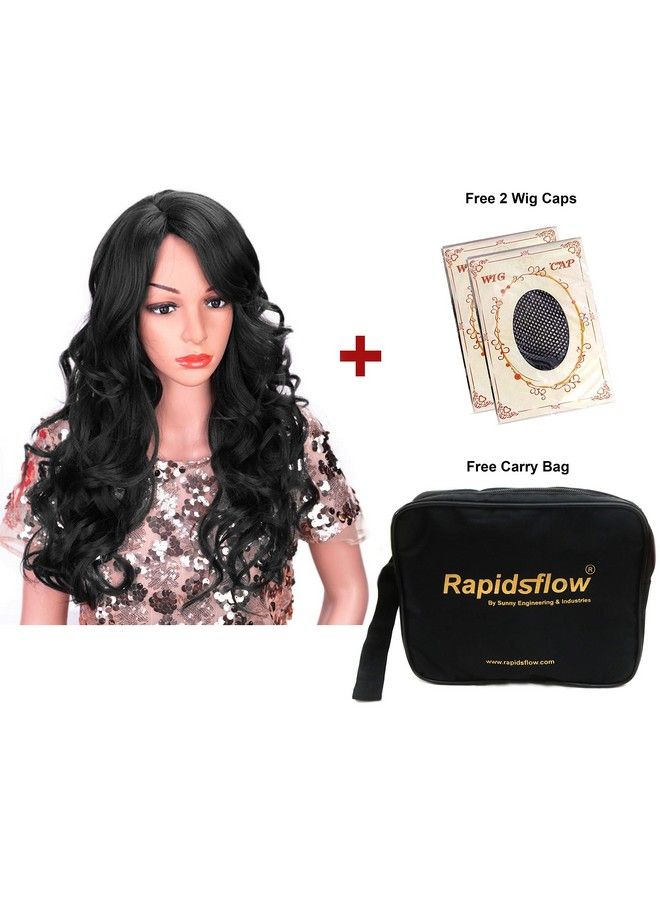 Rapidsflow Full Head Synthetic Women Wigs Long Hair For Women/Women Wigs Natural Hair Black (Free Wig Cap 2 Pc + Carry Pouch) (Black Curly) - Image 4