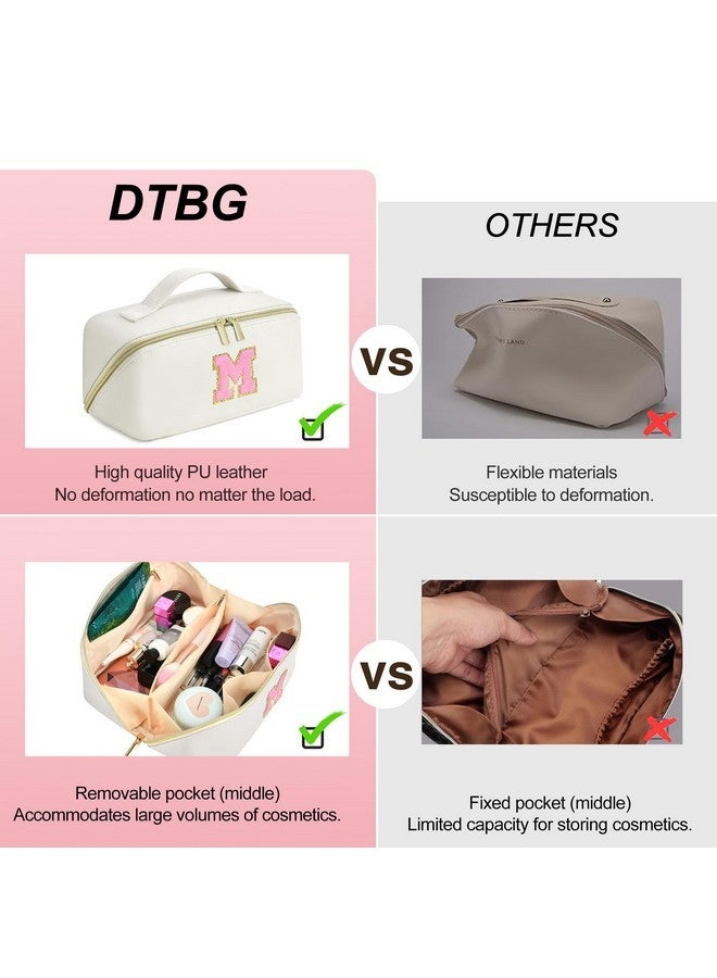 DTBG Gifts For Women, Personalized Makeup Bag, Initial Cosmetic Bags For Teen Girls Pu Leather Travel Toiletry Bag, Waterproof Large Make Up Organizer Pouch For Birthday Wedding White, A - Image 4