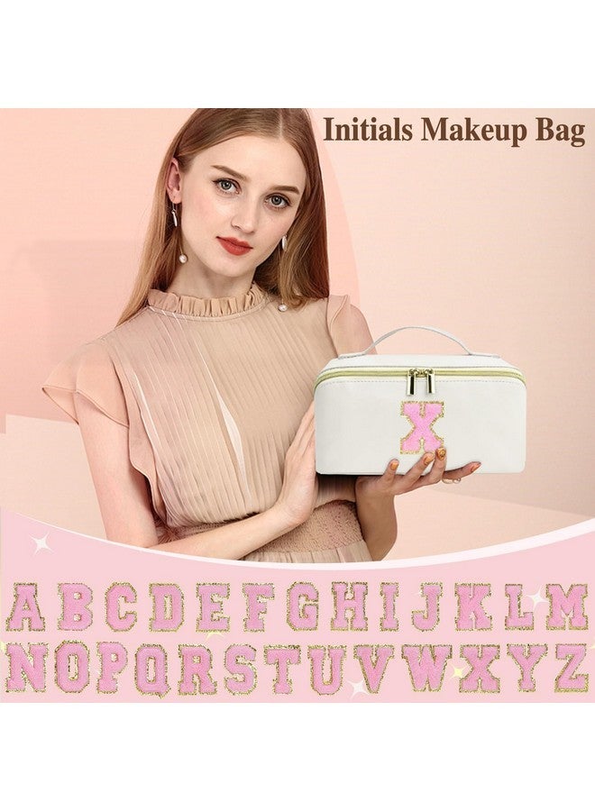 DTBG Gifts For Women, Personalized Makeup Bag, Initial Cosmetic Bags For Teen Girls Pu Leather Travel Toiletry Bag, Waterproof Large Make Up Organizer Pouch For Birthday Wedding White, A - Image 2