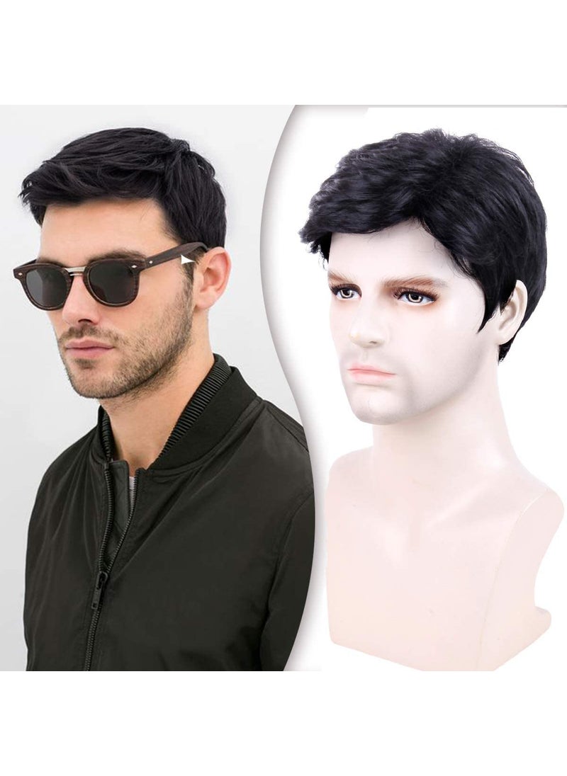 creamily - Creamily Mens Wig Short Hair Mens Hair Replacement Wigs Realistic Menss Black Wig for Men Synthetic Hair Full Wig for Male Guy Christmas Daily Wear - Image 1