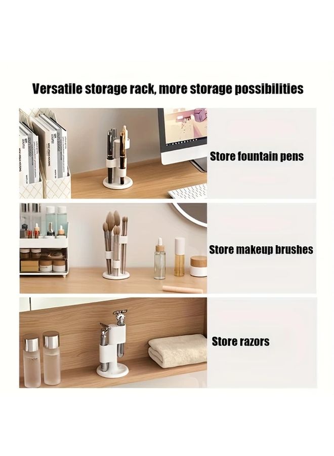 حامل فرشاة الأسنان القابل للدوران الأبيض - منظف أقلام وفرش المكتب 360 درجة ذو سعة كبيرة - Image 2