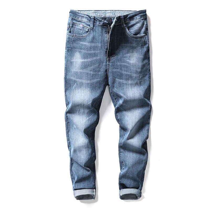 Trendy Brand Soft Jeans For Boys, Trendy Korean Style Trendyy Elastic Slim Fit, Versatile Jeans For Small Feet, Light Blue Summer Pants - Image 1