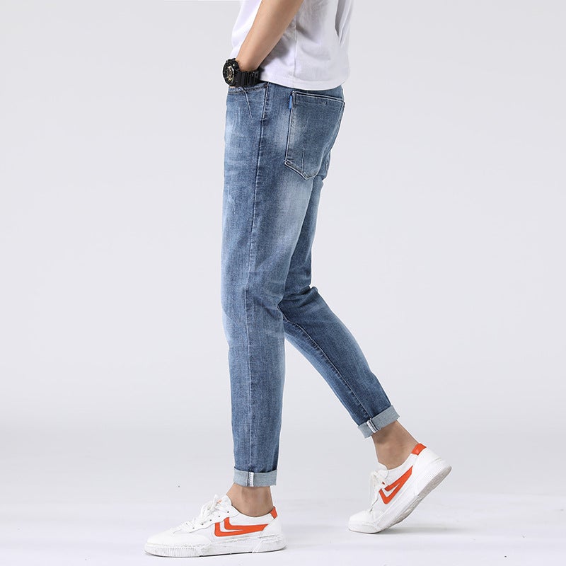 Trendy Brand Soft Jeans For Boys, Trendy Korean Style Trendyy Elastic Slim Fit, Versatile Jeans For Small Feet, Light Blue Summer Pants - Image 5
