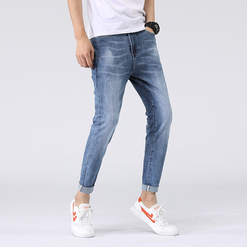 Trendy Brand Soft Jeans For Boys, Trendy Korean Style Trendyy Elastic Slim Fit, Versatile Jeans For Small Feet, Light Blue Summer Pants - Image 2