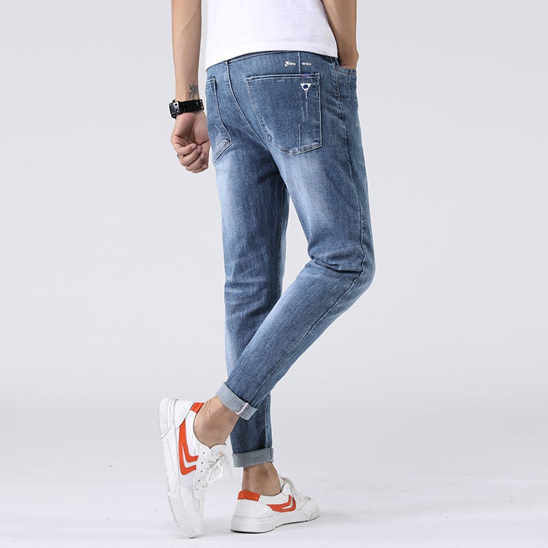 Trendy Brand Soft Jeans For Boys, Trendy Korean Style Trendyy Elastic Slim Fit, Versatile Jeans For Small Feet, Light Blue Summer Pants - Image 4