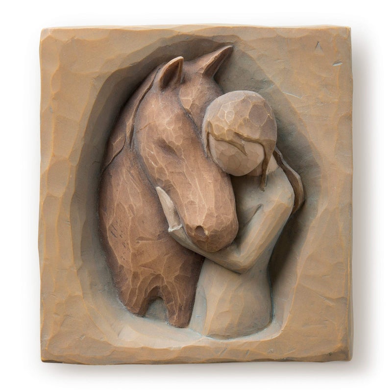Willow Tree Quiet Strength  Always There for me  Expression of Friendship and Love Between Girls and Horses  Sculpted Hand-Painted Bas Relief Wall Plaque - Image 1