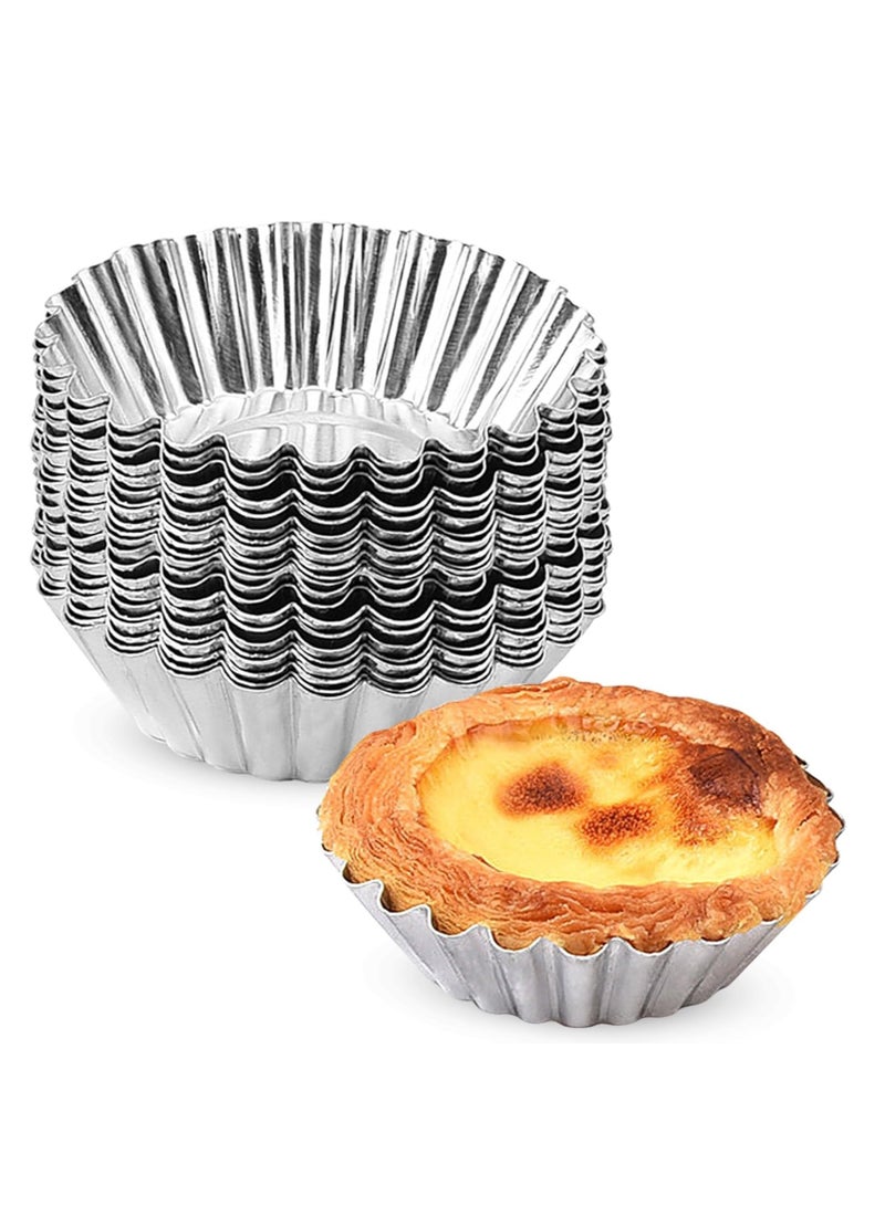 Sylqvxh 30pcs Egg Tart Molds,Pudding Moulds for Baking,Stainless,Silver,Cookie Mold Base,Non-Stick Cupcake Moulds,Tart Tins,Resuable,for Egg Tart,Pudding,Cookie(7.2cm) - Image 1