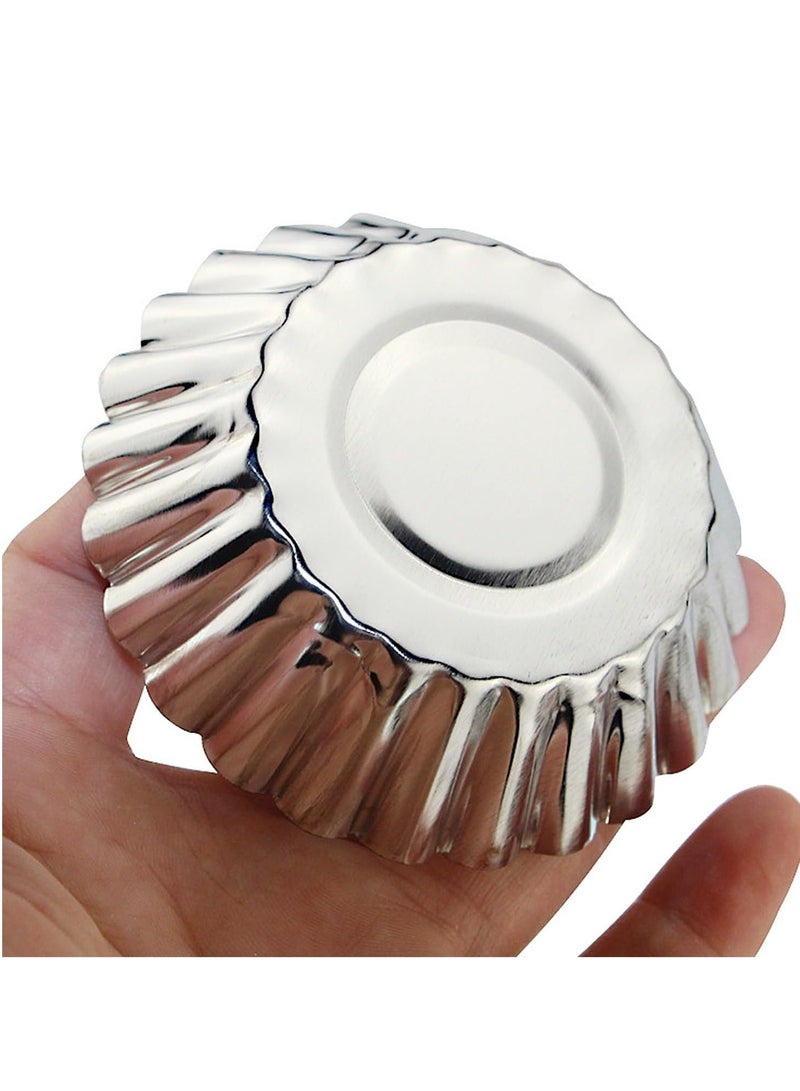 Sylqvxh 30pcs Egg Tart Molds,Pudding Moulds for Baking,Stainless,Silver,Cookie Mold Base,Non-Stick Cupcake Moulds,Tart Tins,Resuable,for Egg Tart,Pudding,Cookie(7.2cm) - Image 3