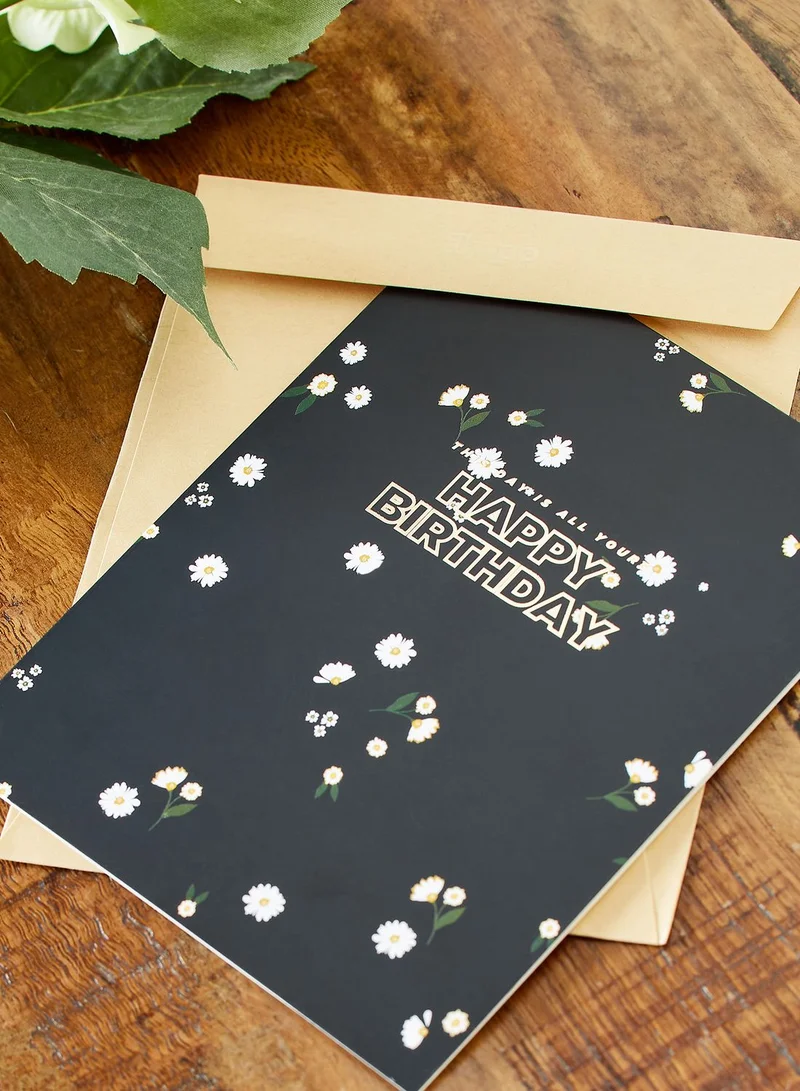 Typo Floral Happy Birthday Card