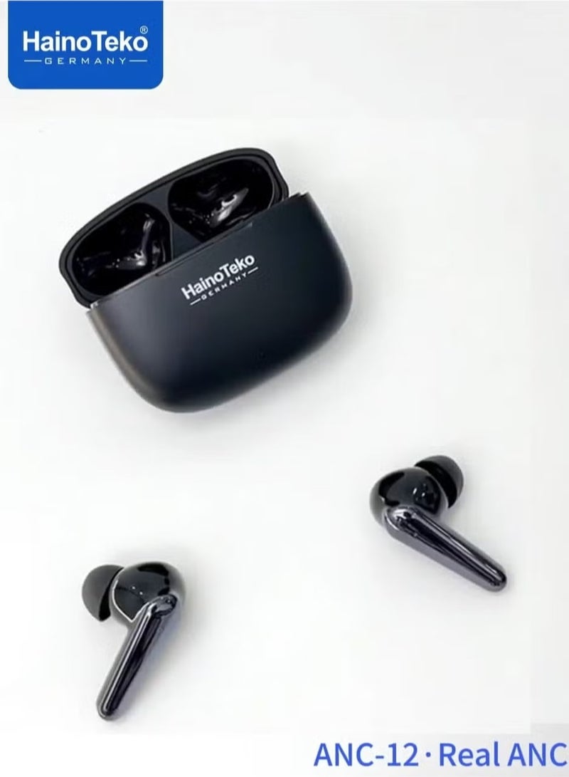 Haino Teko ANC-12 Real ANC Bluetooth Earphones with Active Noise Cancellation.. High Bass Sound Quality, Super Clear Microphone, Easy Touch Controls – Compatible with iPhones and iPads – Black - Image 4