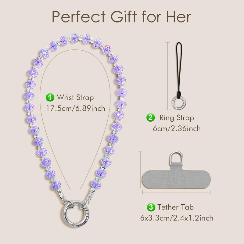 SURPHY Phone Charm, Phone Charms Strap with Tether Tab & Premium Metal Buckle, Cellphone Wrist Strap Chain, Cellphone Lanyard Beaded Bracelets for Women, Crystals Purple - Image 2