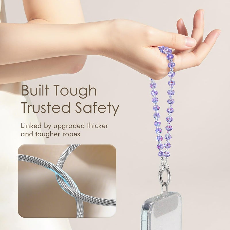SURPHY Phone Charm, Phone Charms Strap with Tether Tab & Premium Metal Buckle, Cellphone Wrist Strap Chain, Cellphone Lanyard Beaded Bracelets for Women, Crystals Purple - Image 5