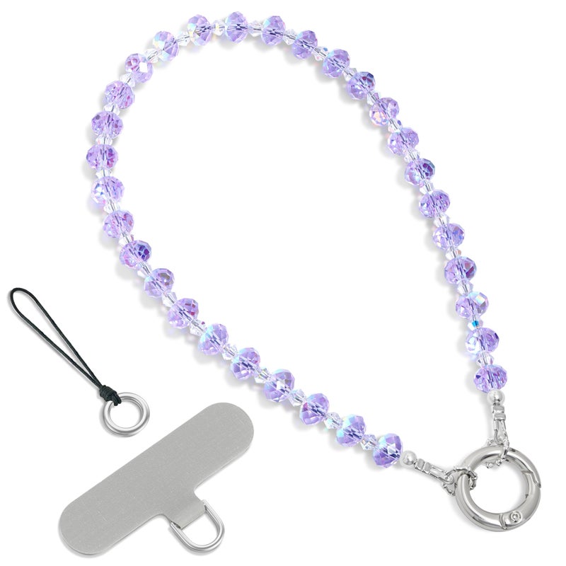 SURPHY Phone Charm, Phone Charms Strap with Tether Tab & Premium Metal Buckle, Cellphone Wrist Strap Chain, Cellphone Lanyard Beaded Bracelets for Women, Crystals Purple - Image 1