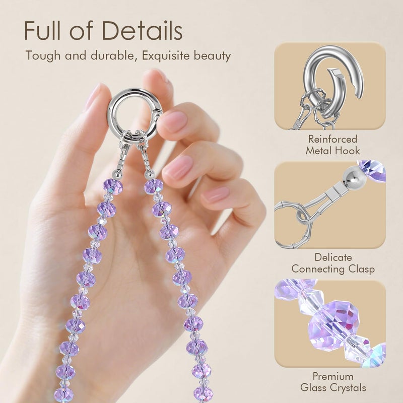 SURPHY Phone Charm, Phone Charms Strap with Tether Tab & Premium Metal Buckle, Cellphone Wrist Strap Chain, Cellphone Lanyard Beaded Bracelets for Women, Crystals Purple - Image 4
