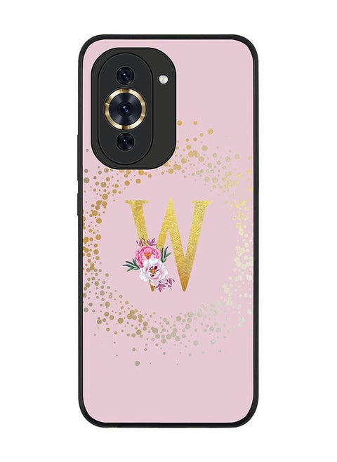 Rugged Black edge case for Huawei nova 10 4G Slim fit Soft Case Flexible Rubber Edges Anti Drop TPU Cover -  Custom Monogram Initial Letter Floral Pattern Alphabet - W  (Pink )