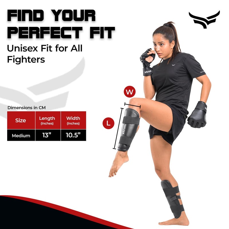 XTRIM Boxing Shin Guard for MMA, Kickboxing, Muay Thai, Karate & Taekwondo, High-Density Foam Padding for Shock Absorption, Lightweight Full Shin Protection, Secure Velcro Fit, Comfort Lining, (M) - Image 5