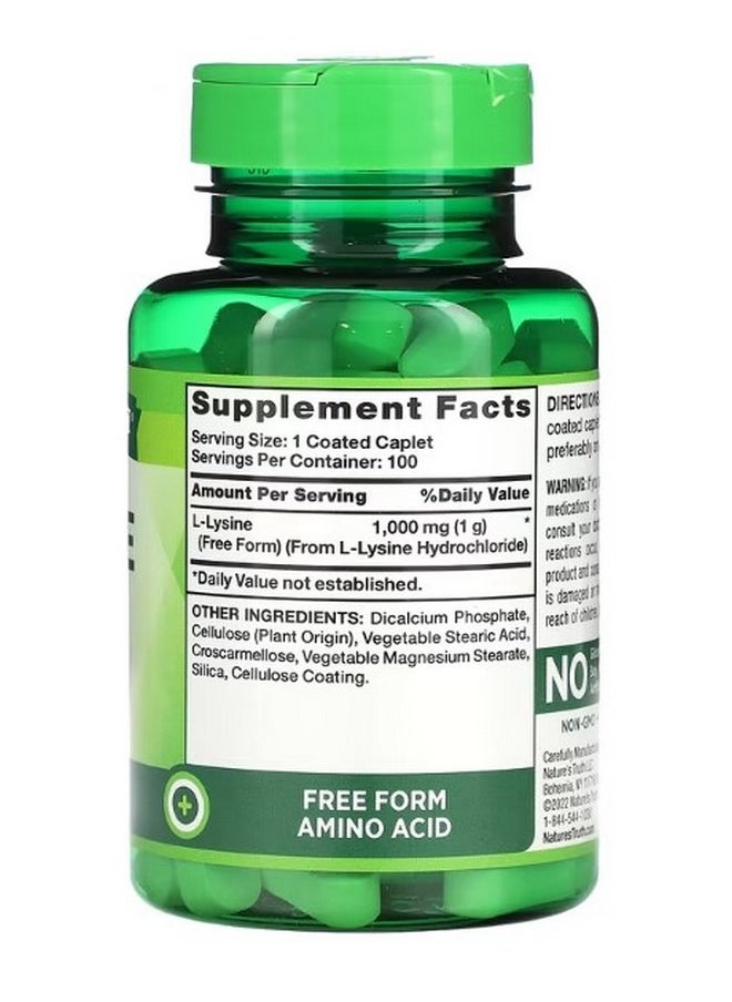 Nature's Truth L Lysine 1000 mg 100 Coated Caplets  - Image 2