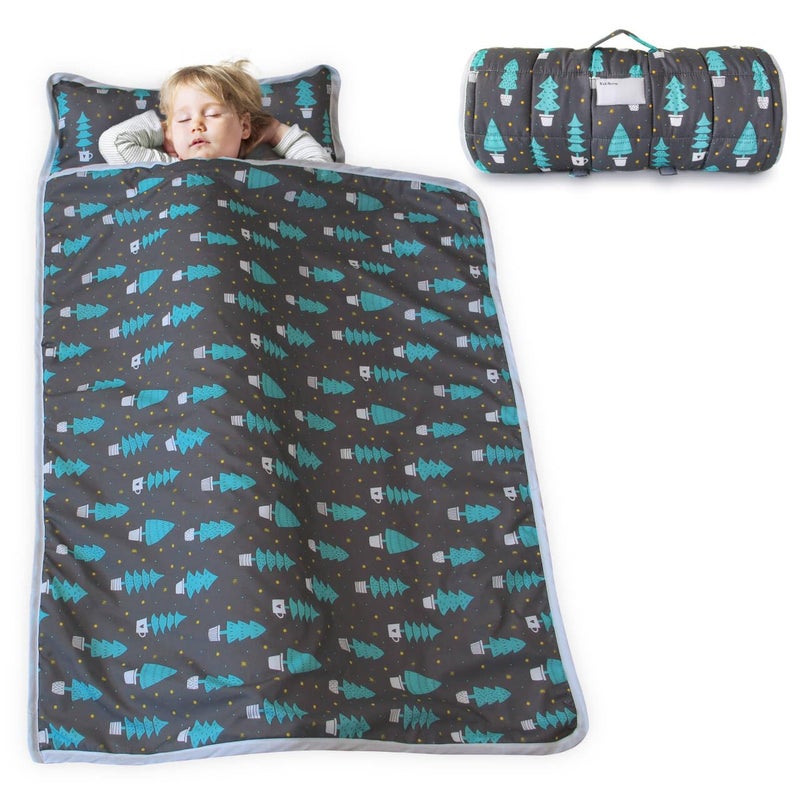 Biloban Toddler Nap Mat with Pillow and Blanket, Cot Nap Mats for Daycare Preschool, Lightweight Portable Travel Sleeping Bag for Kids, Warm & Skin-Friendly, Dark Woods, 50" x 21" - Image 1