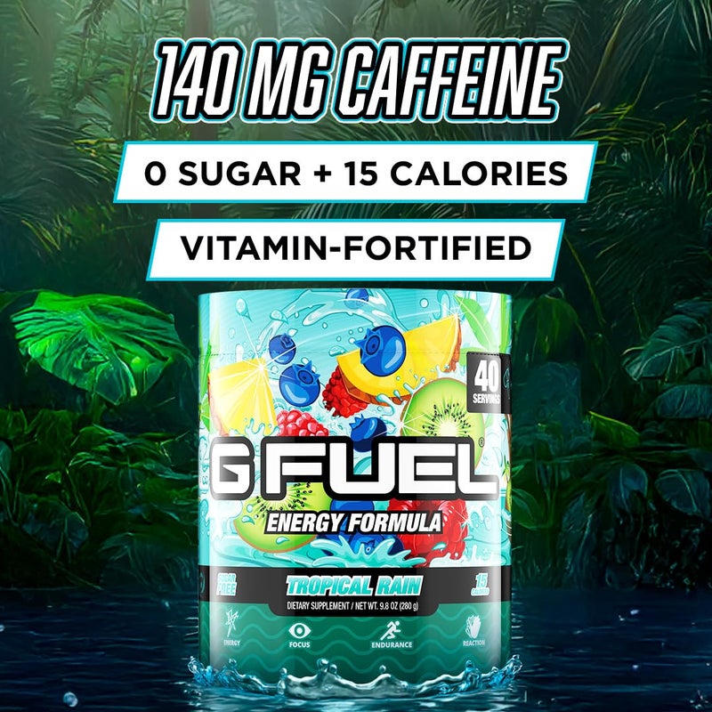 G Fuel Gamma Labs G Fuel Tropical Rain Energy Drink Powder, Pre Workout Caffeine Powder, Energy Powder Drink Mix for Gaming, Sugar Free Focus Amino, Vitamin + Antioxidants, 9.8oz (Fruit Medley, 40 Servings) - Image 2