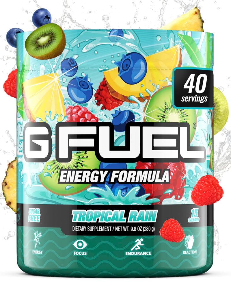 G Fuel Gamma Labs G Fuel Tropical Rain Energy Drink Powder, Pre Workout Caffeine Powder, Energy Powder Drink Mix for Gaming, Sugar Free Focus Amino, Vitamin + Antioxidants, 9.8oz (Fruit Medley, 40 Servings) - Image 1
