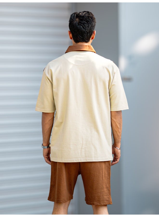 Maniac Maniac Mens Madness Printed Polo Neck Half Sleeve Brown Cotton Tracksuit  - Image 4