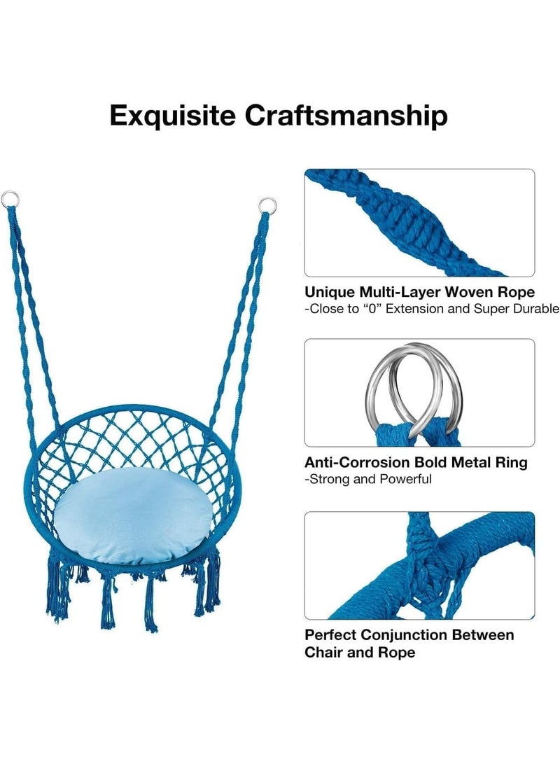 DubaiGallery Handmade Boho Macramé Hanging Swing Chair with Tassels – Durable Cotton Rope Hammock Seat for Indoor and Outdoor Relaxation, Perfect for Bedroom, Balcony, Patio, Garden, or Living Room Décor, Comfortable and Stylish Bohemian Lounge Chair for Adults and Kids - Image 3
