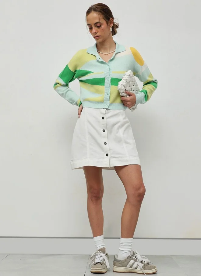 STREET 9  Green Striped Front-Open Sweater for Women for Women | Best Price UAE