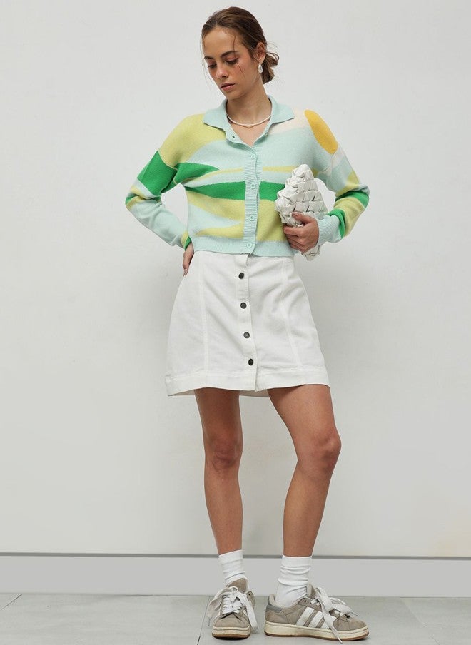 STREET 9 Green Striped Front-Open Sweater for Women - Image 5